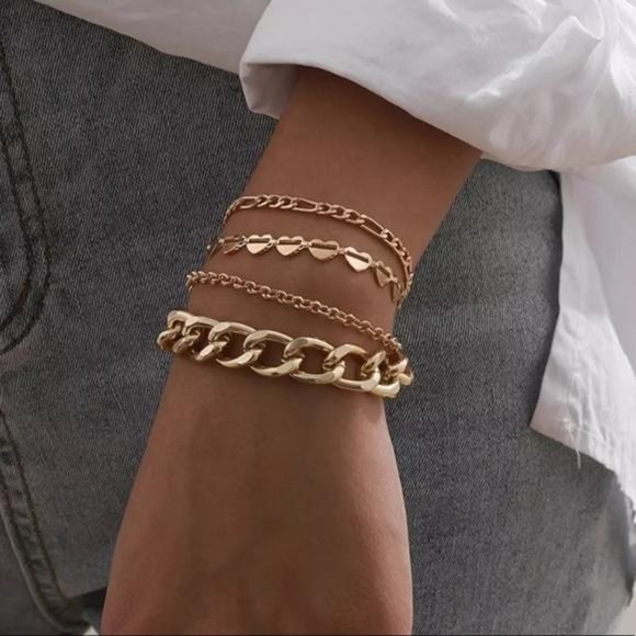 NEW 4 PCS/SET 18K GOLD CUBAN BRACELET, NICE BRACELET, CUTE BRACELET - Picture 2 of 6